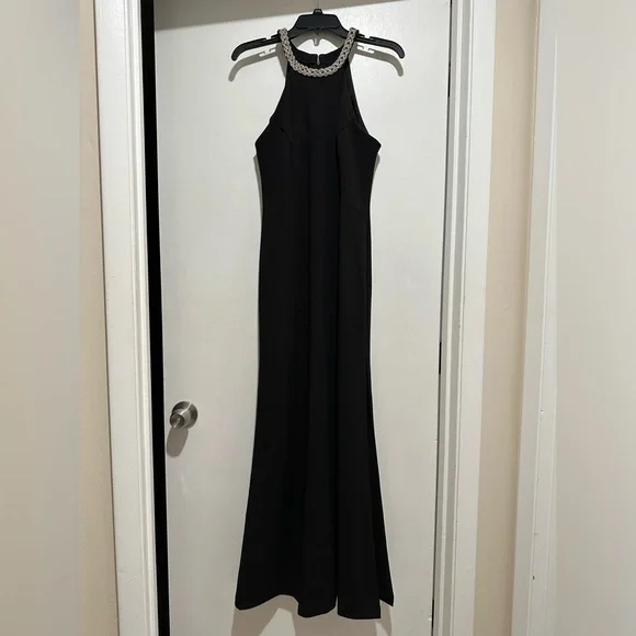 NIGHTWAY Elegant Evening Gown W/Rhinestone Halter Neckline - Picture 3 of 7